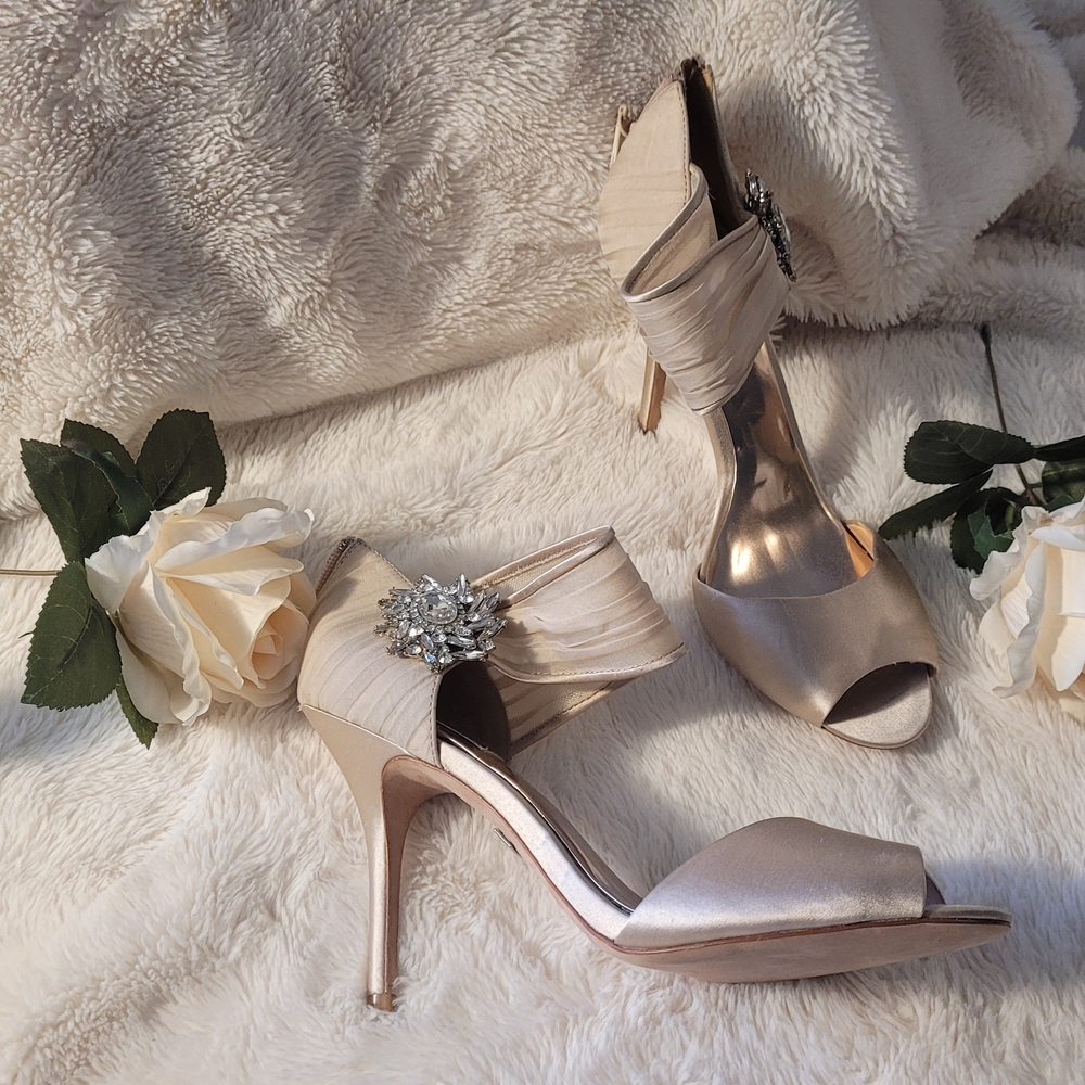 Jewel Badgley Mischka Satin Heels with Rhinestone Detail